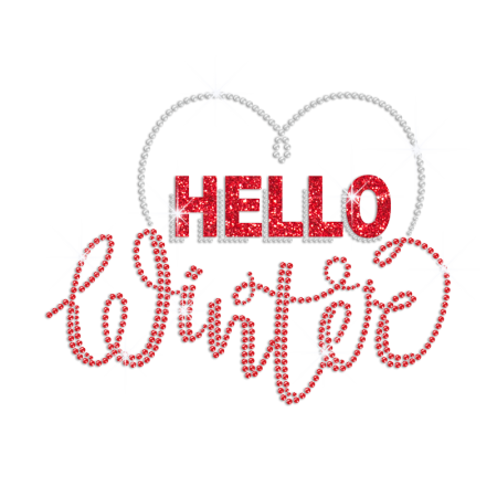 Bling Glitter Hello Winter Rhinestone Transfer Decal