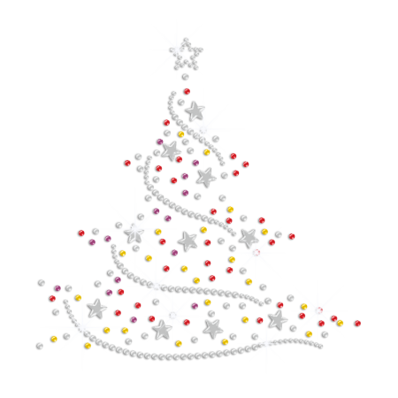 Bling Colorful Christmas Tree Sequin Rhinestone Transfer with Nailhead Stars