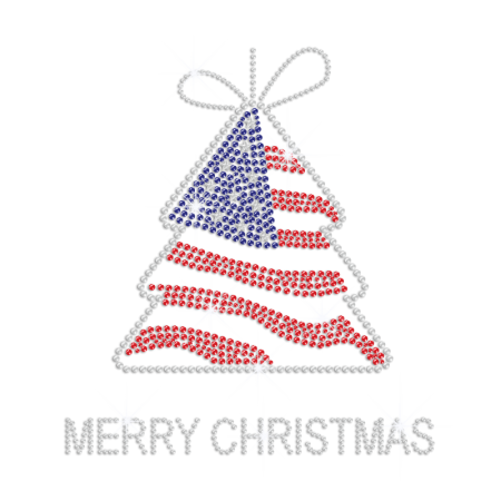 Custom American Christmas Tree Rhinestone Nailhead Decal