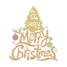 Custom Glitter Golden Merry Christmas Rhinestone Motif