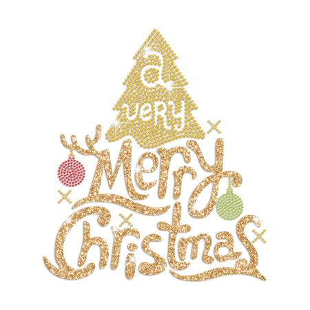 Custom Glitter Golden Merry Christmas Rhinestone Motif