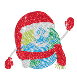 Bling Cute Earth Waving A Hand with Red Glitter Scarf and Hat