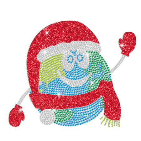 Bling Cute Earth Waving A Hand with Red Glitter Scarf and Hat
