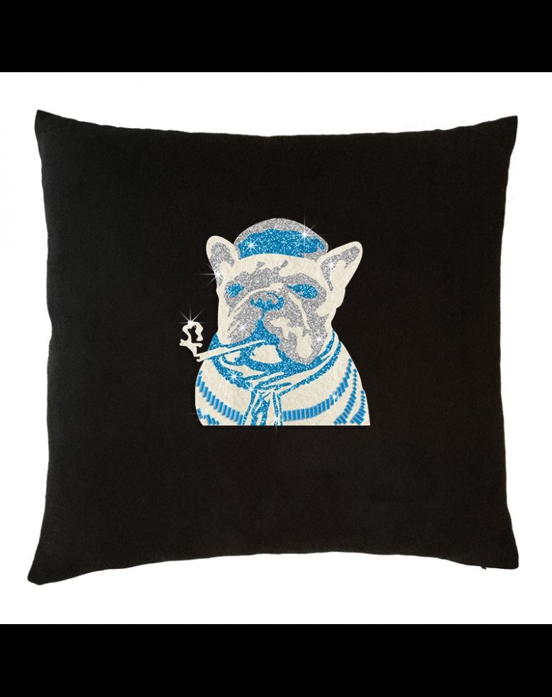 Cute Smoking Bulldog Rhinestone Home Decor Throw Cushion