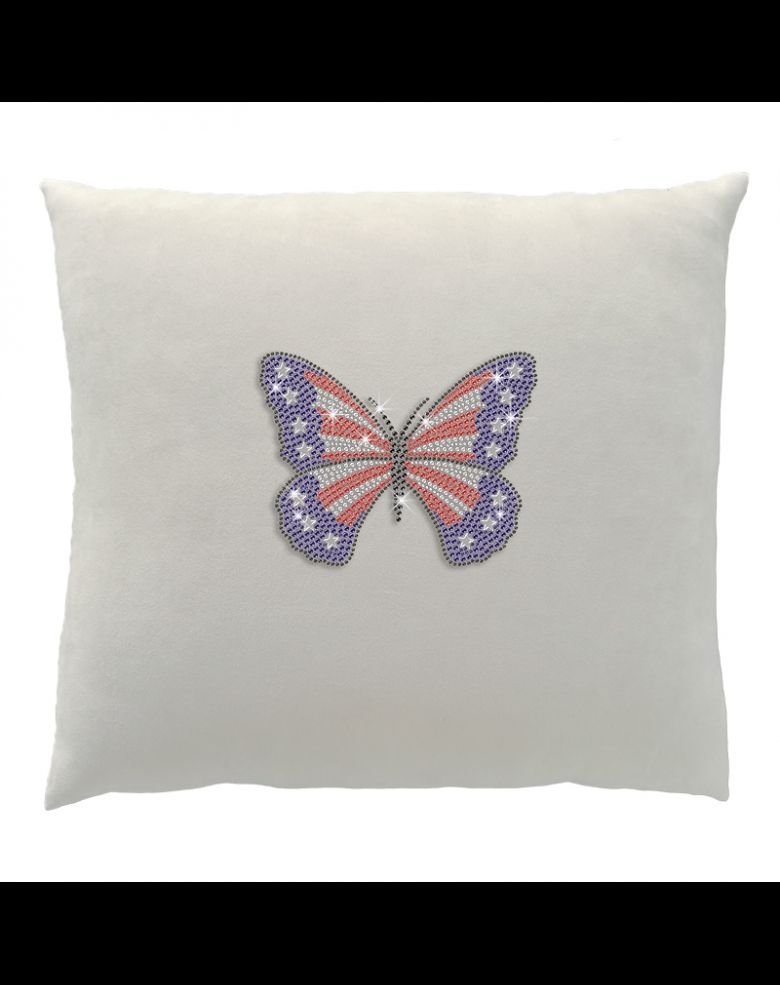 Rhinestone Butterfly with American Flag Design Suede Throw Pillow