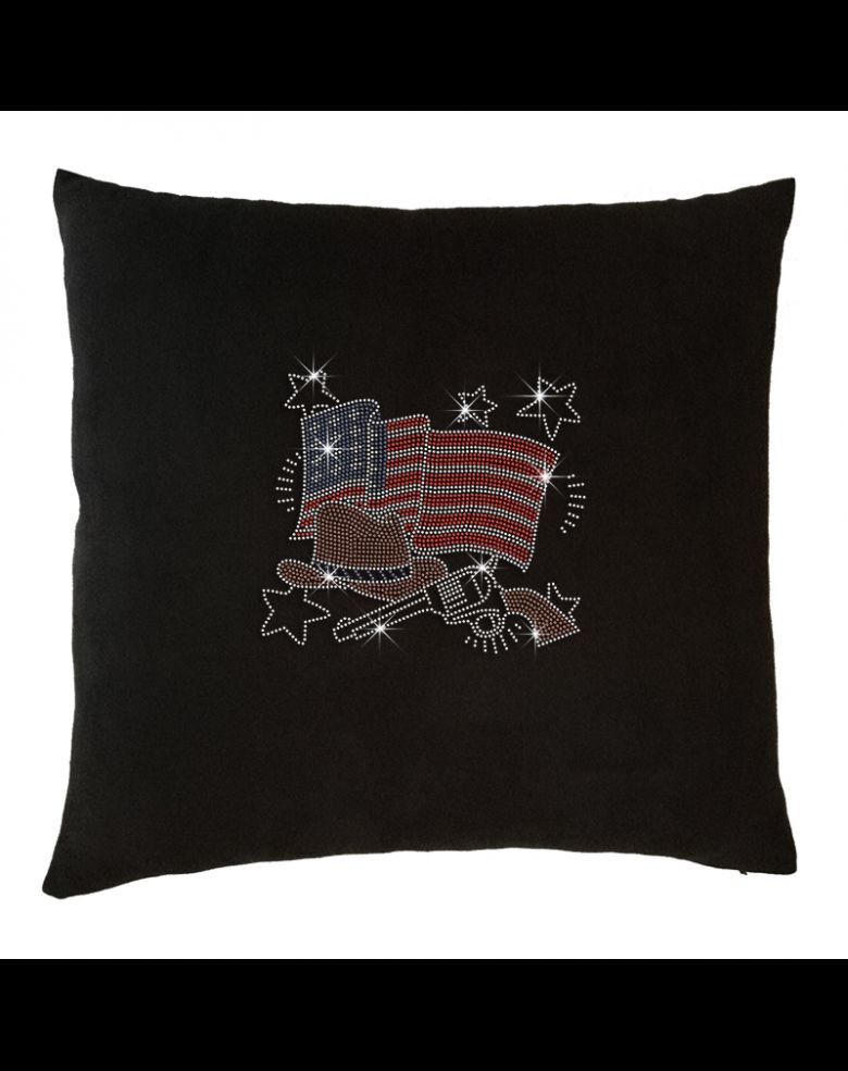 Bling Cowboy with American Flag Rhinestone Throw Pillow
