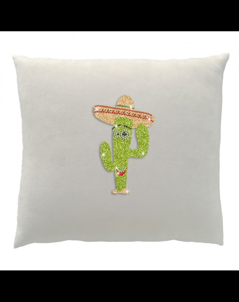 Glittetring Smiling Cactus Home Decor Rhinestone Throw Pillow
