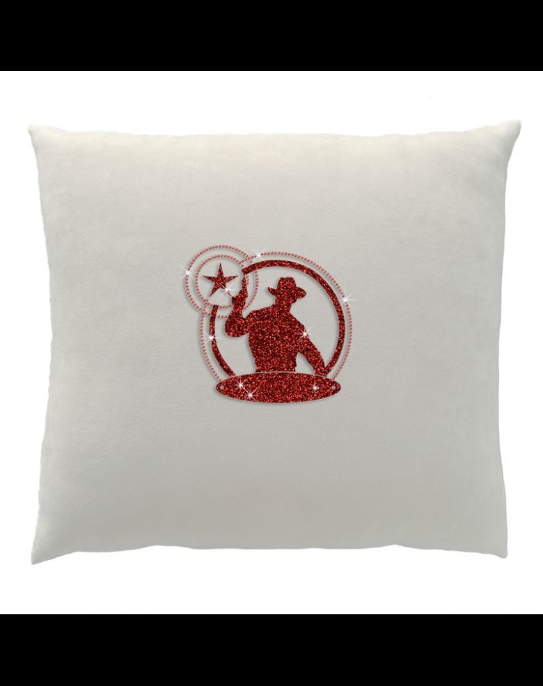 Glittering Cowboy Red Star Design Rhinestone Throw Pillow