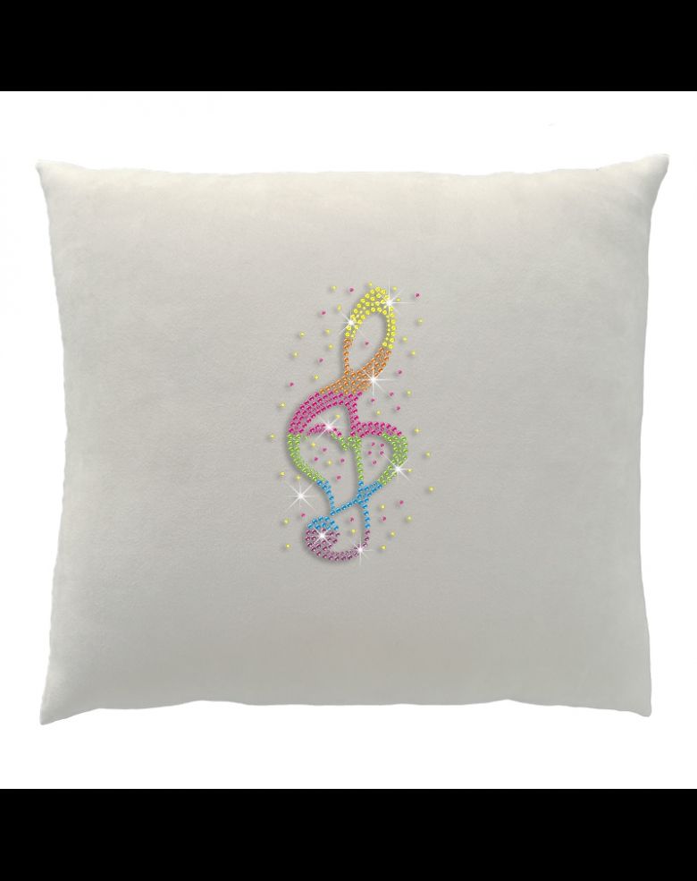 Bling Colorful Treble Clef Rhinestone Suede Throw Pillow