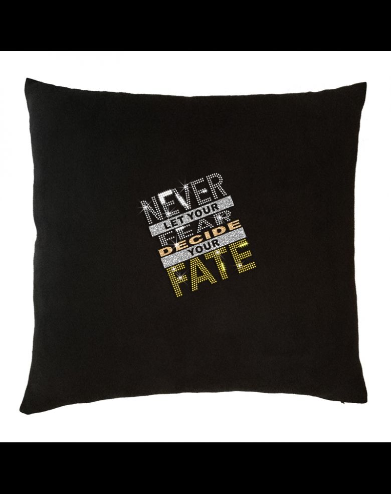 Rhinestone Word Never Let Your Fare Decide Your Fate Suede Decorative Cushion