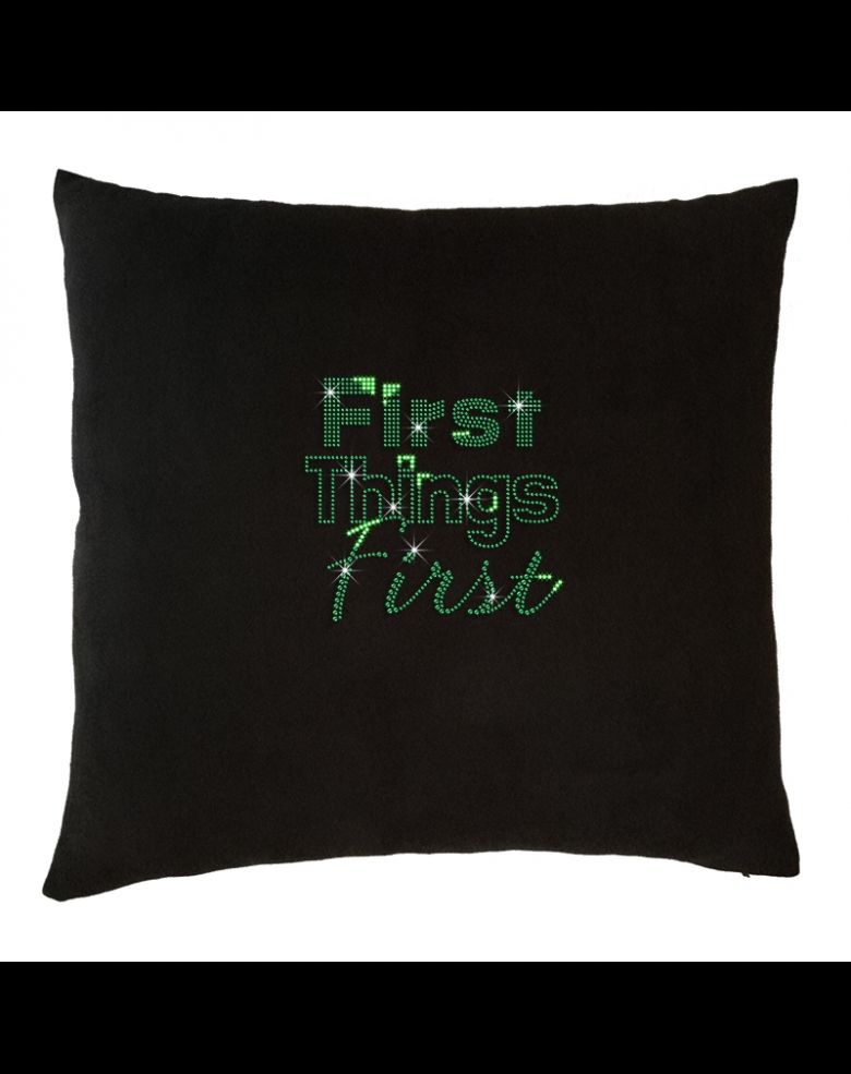 Bling Word First Thing First Rhinestone Suede Home Decor Throw Cushion