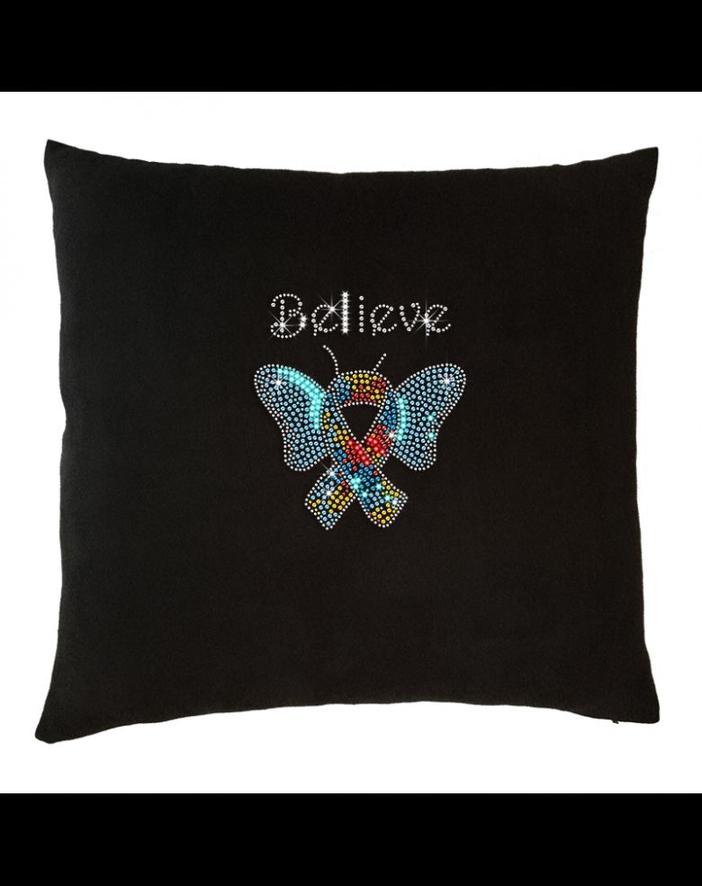 Bling Believe Puzzle Ribbon Rhinestone Decorative Suede Throw Cushion