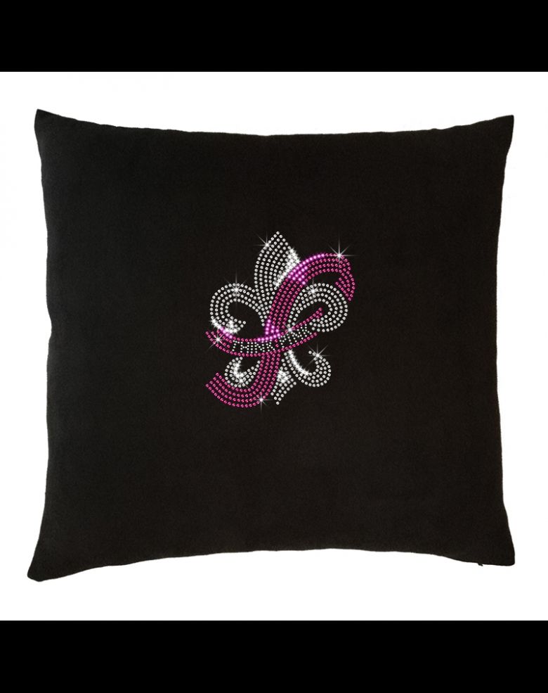 Crystal Fleur De Lis Pink Ribbon Rhinestone Decorative Throw Pillow