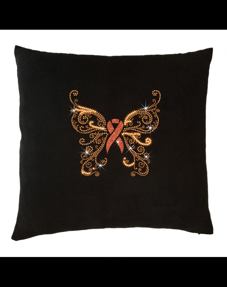 18'' x 18'' Rhinestone Orange Ribbon Butterfly Decorative Couch Cushion