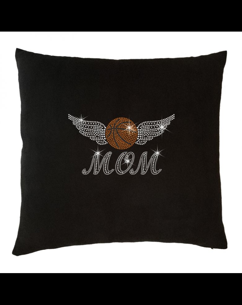 Basketball Mom with Crystal Wings Rhinestone Home Decor Throw Pillow