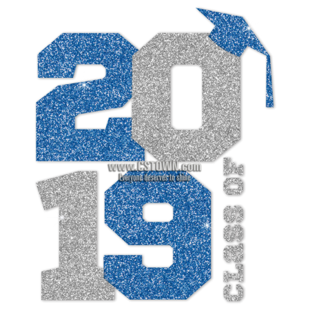 Class of 2019 Iron-on Glitter Vinyl /& Rhinestone Transfer