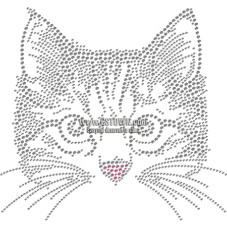 Metal Rhinestud Pink Nose Wild Cat Transfer For Clothes