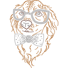 Metal Rhinestud Cute Dog With Glasses Transfer