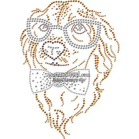 Metal Rhinestud Cute Dog With Glasses Transfer