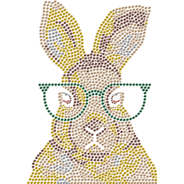 Little Rabbit In Glasses Metal Rhinestud Transfer