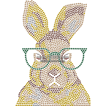 Little Rabbit In Glasses Metal Rhinestud Transfer