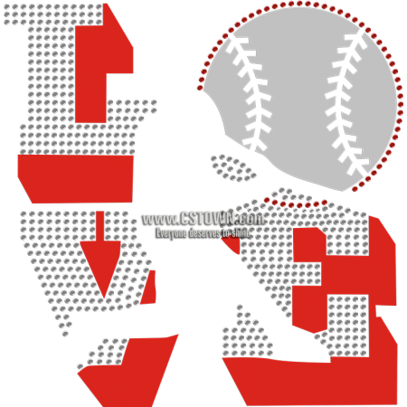 I Love Baseball Flock with Rhinestone Bling Transfer