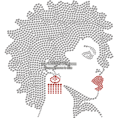 Afro Girl With Sexy Red Lips Rhinestone Transfer