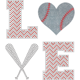 I Love Baseball Bling Glitter Heat Transfer