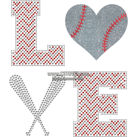 I Love Baseball Bling Glitter Heat Transfer