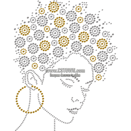 Rhinestone Afro Girl Heat Transfer For Clothes