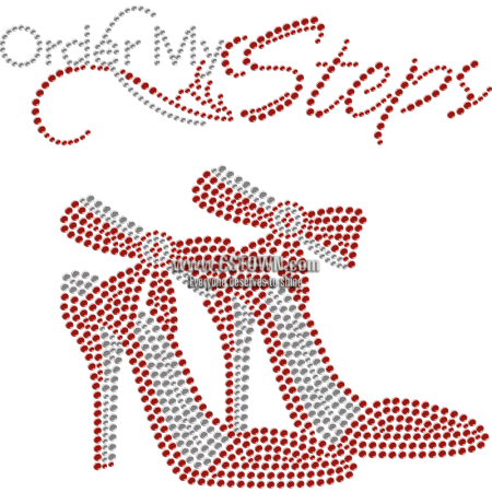 Order My Steps Red High Heeled Shoes Rhinestone Transfer