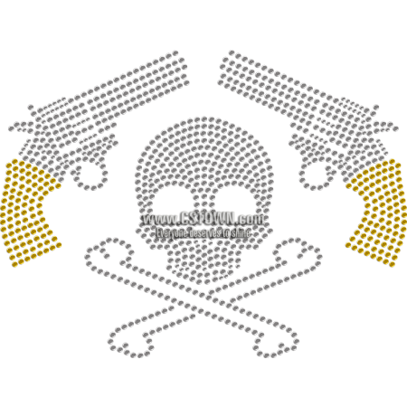 Skull And Guns Metal Rhinestud Transfer