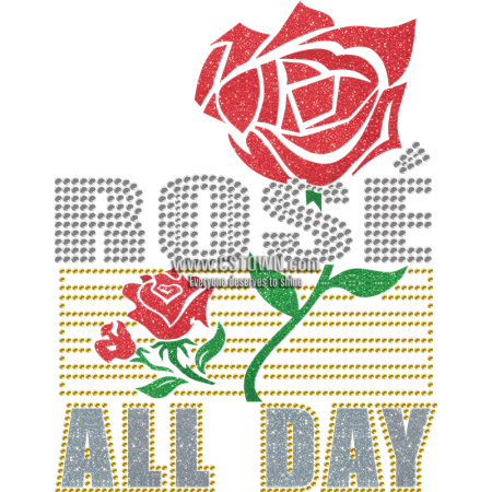 Rose All Day Glitter Plus Rhinestone Bling Transfer