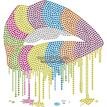 Rainbow Lips Neon Rhinestud Transfer For Shirts