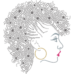 Side Face Of Afro Girl Rhinestone Transfer