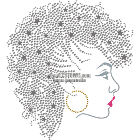 Side Face Of Afro Girl Rhinestone Transfer