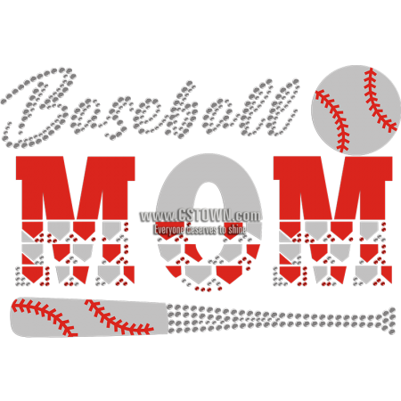 Baseball Mom Flock Rhinestone Transfer