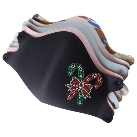 Mask with Green & Red Candy Cane Rhinestone Heat Transfer