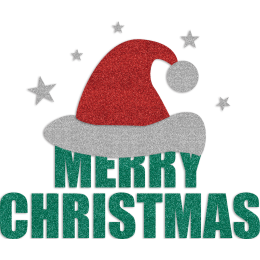 Bling Merry Christmas Santa Hat Heat Applied Glitter Transfer Design