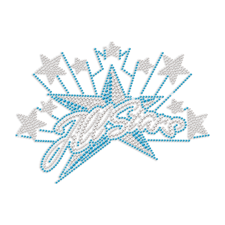 Hot Blue Cheer and Star Rhinestone Iron on Transfer