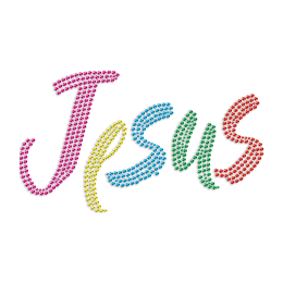 Colorful Jesus Letter Rhinestone Heat Transfer