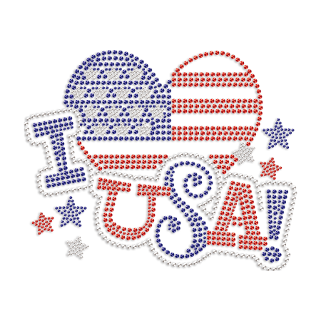 I Love USA Rhinestone Iron On Transfer