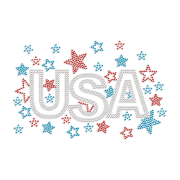 USA With Stars Rhinestone Iron On Transfer