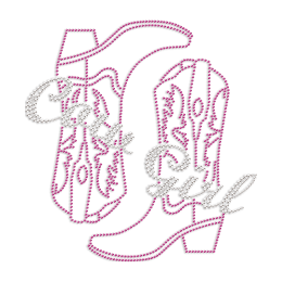 Cow Girl Boots Pink Crystal Iron On Stickers
