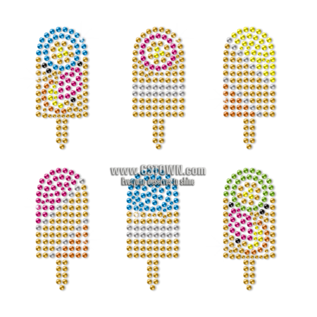 Six Ice Cream with Special Patterns Noen Rhinestud Transfer for Kids