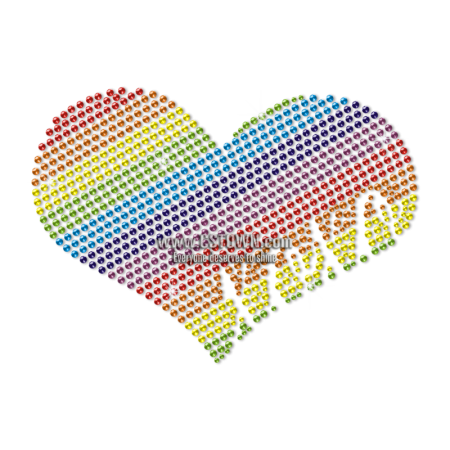 Love Love Rainbow Heart Custom Neon Rhinestone Motif