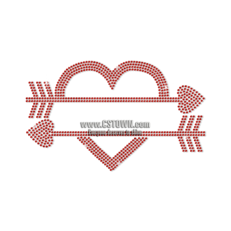 Romantic Red Heart Pierced by Arrows Rhinestone Transfer