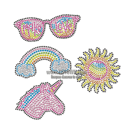 Cute Icon Sunglasses Rainbow Unicorn Rhinestone Transfer