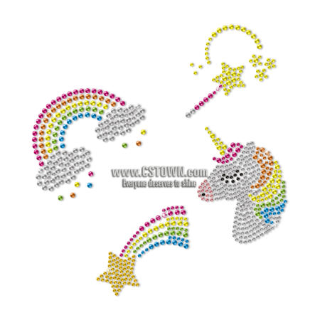 Rainbow And Unicorn Bling Rhinestone Hot Press Transfer