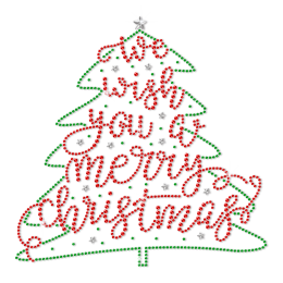 Custom Christmas Tree We Wish You a Merry Christmas Rhinestone Heat Transfer